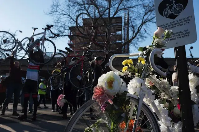 A memorial for cyclists and pedestrians killed in traffic crashes